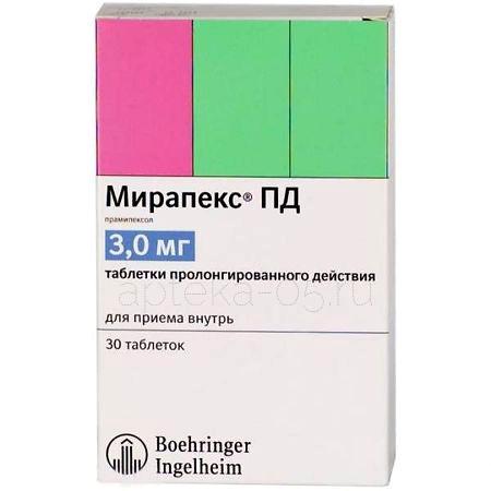 Мирапекс ПД тб 3 мг № 30