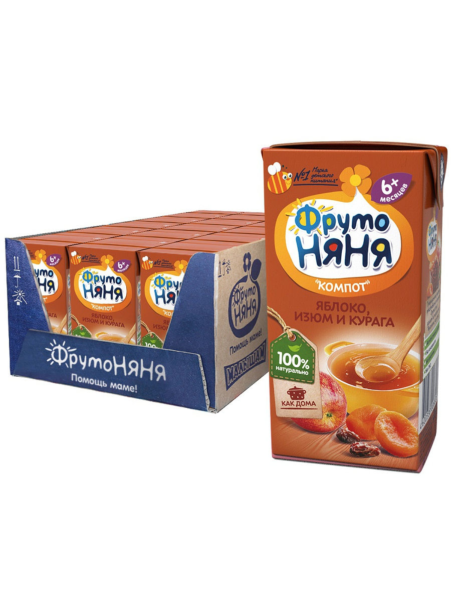 Фруто Няня Компот из яблок с экстрактом изюма и кураги 200 мл