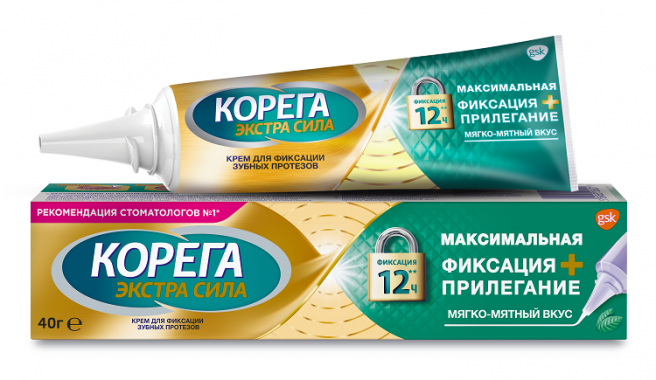 Корега крем для зубных протезов (максимальная фиксация+прилегание, мягко - мятный) 40 г