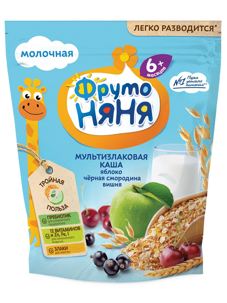 Фруто Няня Каша Мультизлаковая с яб. черн.смор. и вишня 200 г