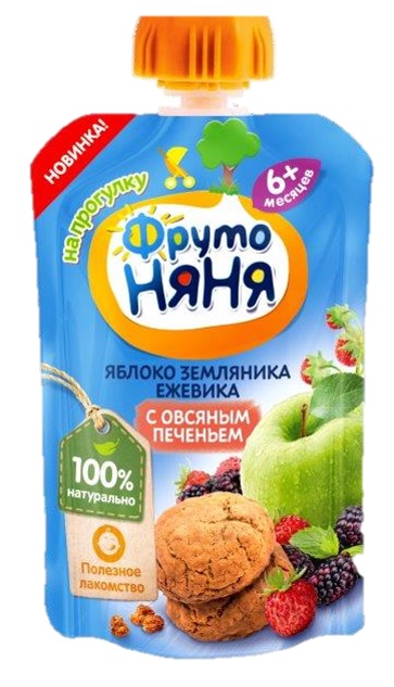 Фруто Няня Пюре Яблоко земляника ежевика с овсяным печеньем 90 г