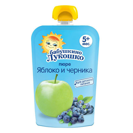 Бабушкино Лукошко Пюре  90 г Яблоко черника, 5 мес