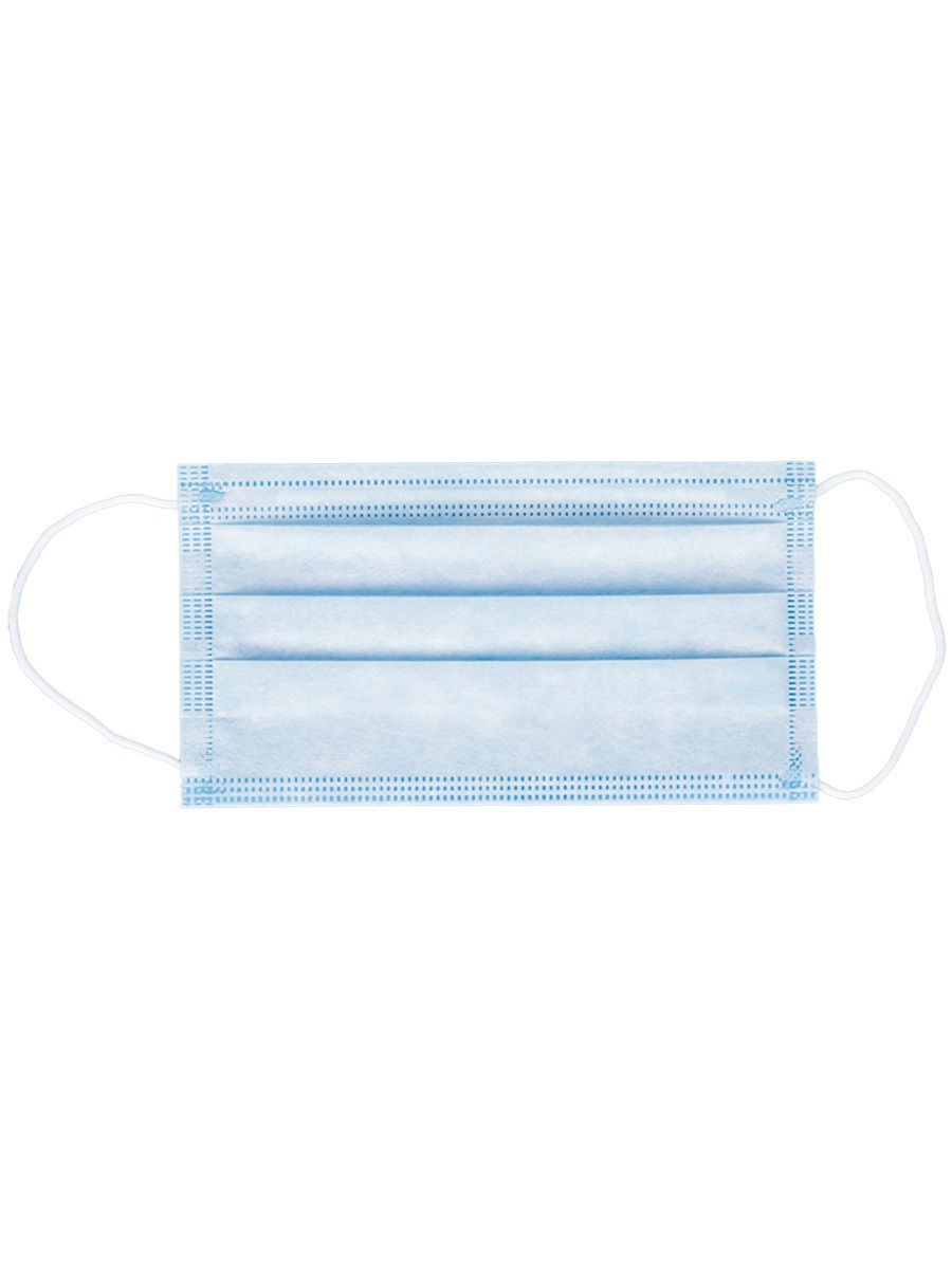 Маска медицинская трехслойная н/ст на резинках № 1  (50 в упаковке) (голубая)