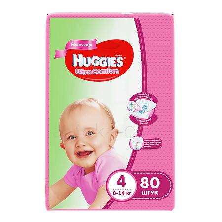 Huggies Подгузники Ультра Комфорт 4 (8-14 кг) № 80 для девочек